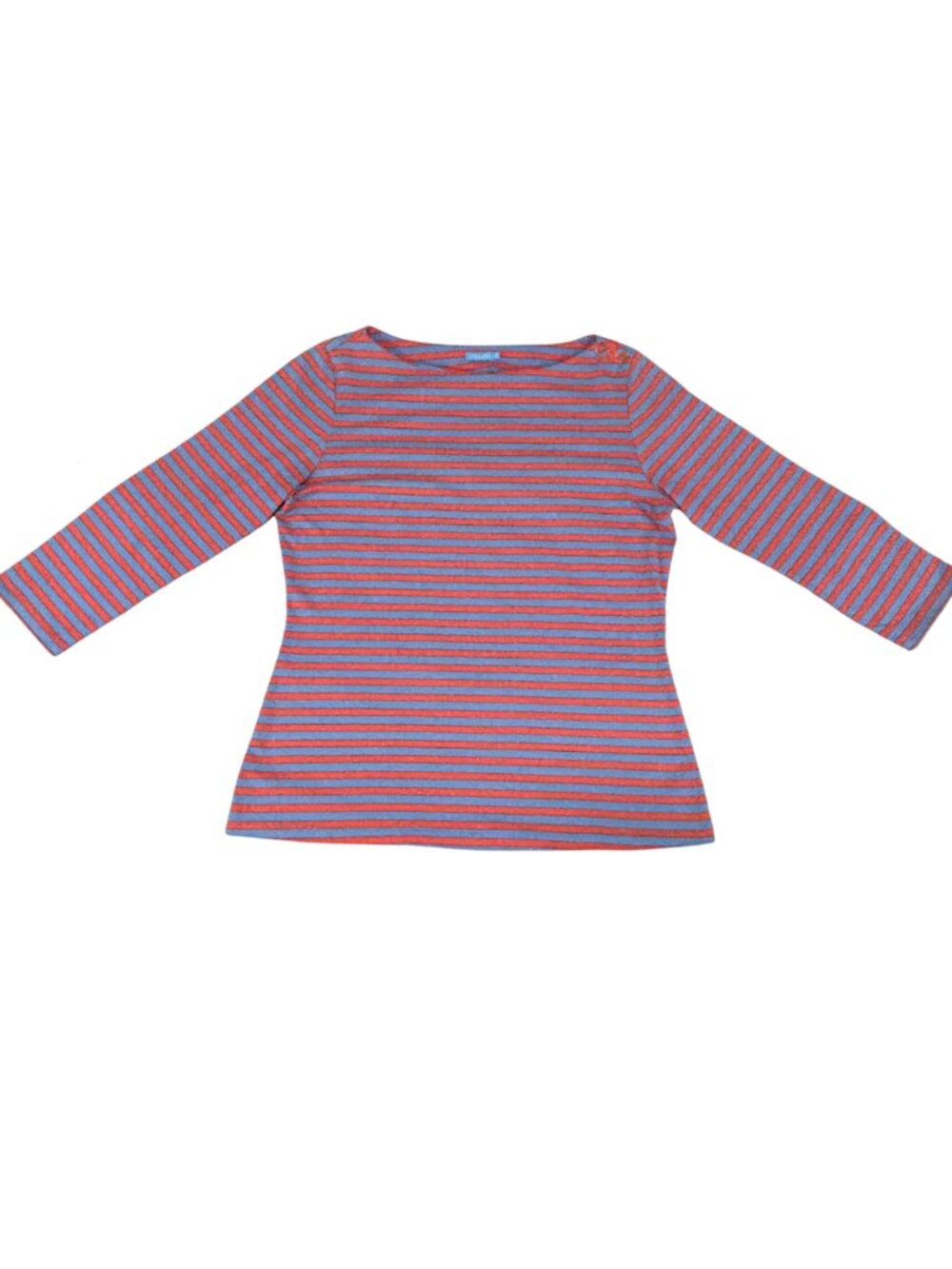 J. McLaughlin Women's Wavesong Stripe Boatneck 3/4 Sleeve Button Shoulder Top M